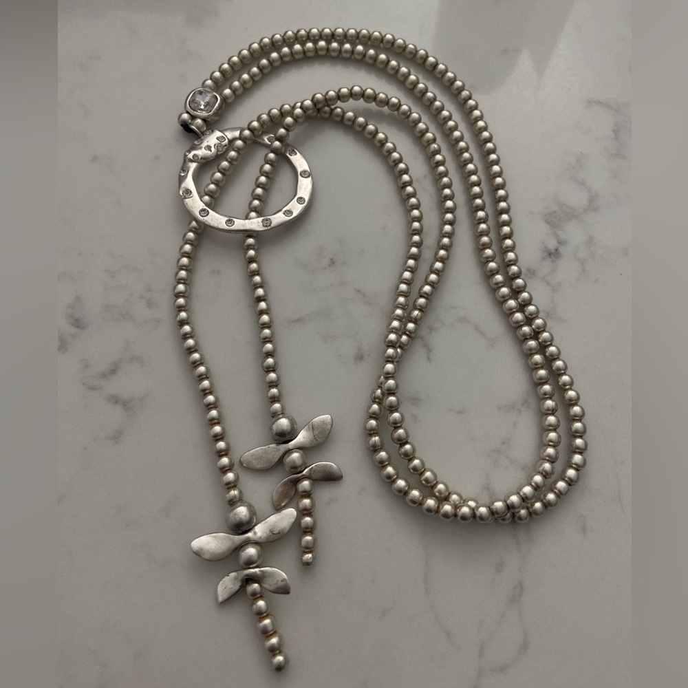 Silver Tone Dragonfly Artisan Statement Necklace